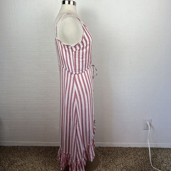 Rails Dress M Womens New $188 Red White Frida Carmine Stripe Button Front Ruffle - Picture 2 of 8